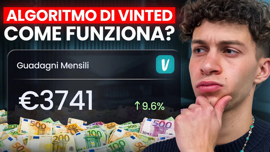 Grafica sul funzionamento dell'algoritmo di Vinted che mostra un esempio di guadagni mensili sull'app.